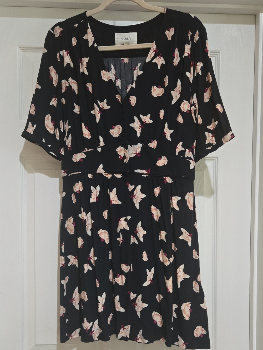 ba&sh Dark Navy Midi Dress with Pink Floral Print Size 3 (US8)